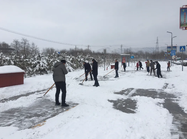 瑞雪兆丰年 扫雪保安全——九州线上平台团委组织开展积雪清扫活动(图1)